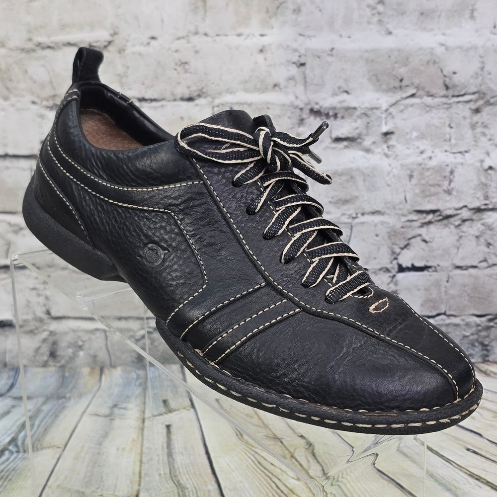 Born Soledad Casual Sneakers Mens 9 Black Leather Handcrafted Contrast Stitching